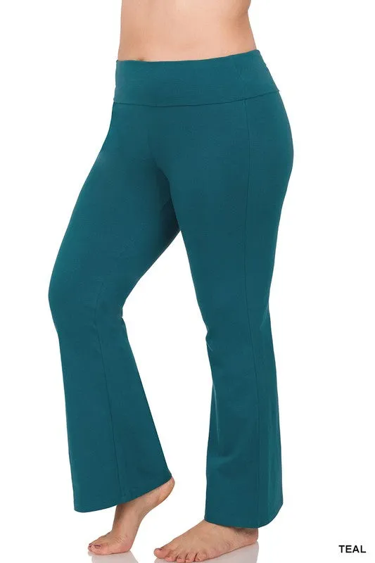 PLUS PREMIUM COTTON FOLD OVER YOGA FLARE PANTS