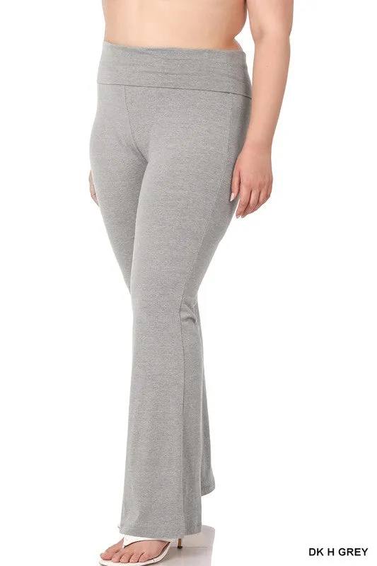PLUS PREMIUM COTTON FOLD OVER YOGA FLARE PANTS