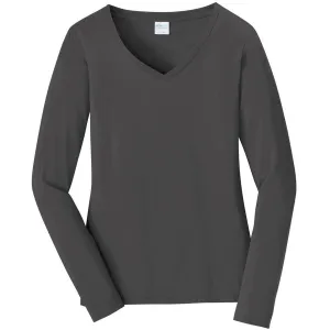 Port & Company Women's Charcoal Long Sleeve Fan Favorite V-Neck Tee