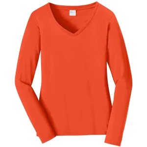 Port & Company Women's Orange Long Sleeve Fan Favorite V-Neck Tee