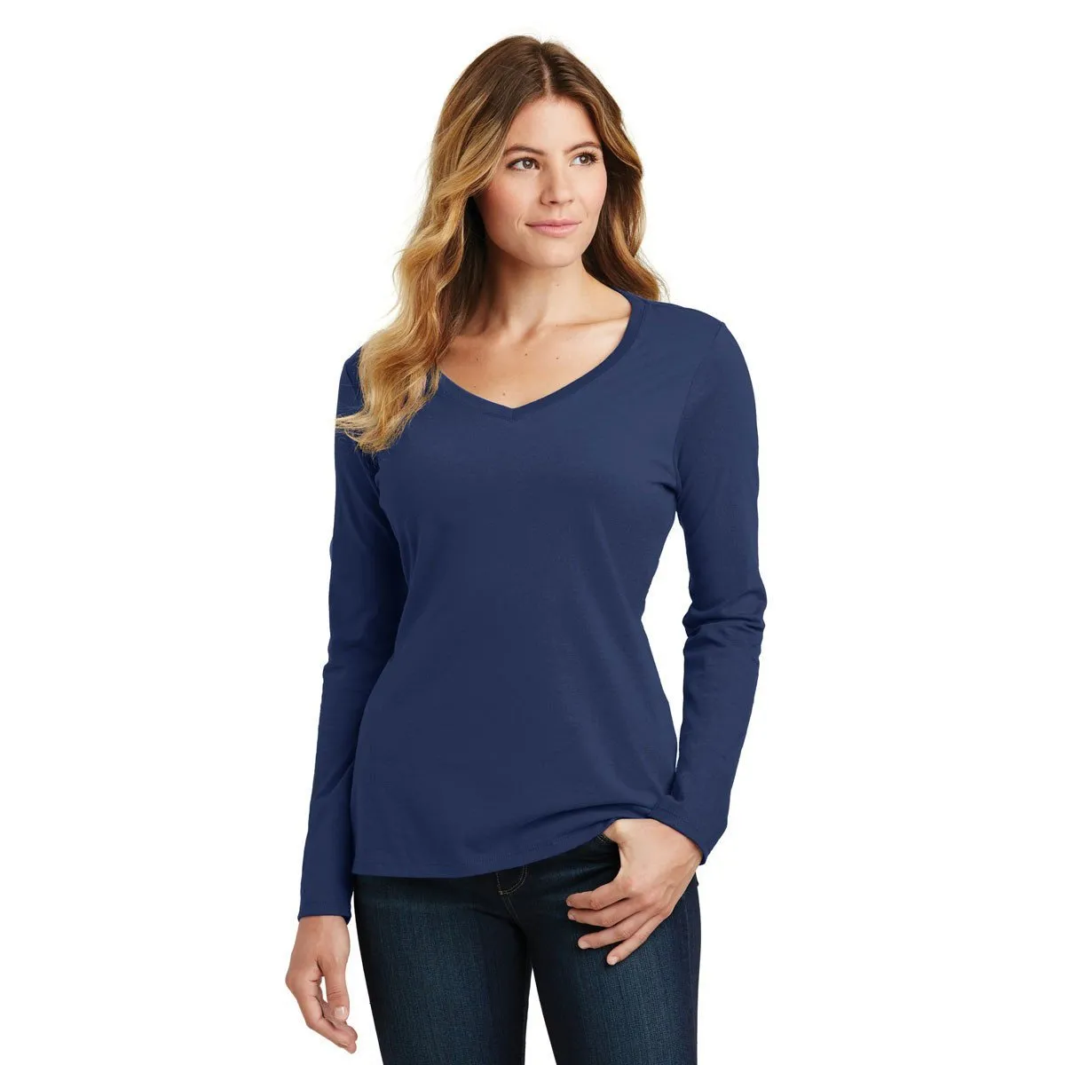 Port & Company Women's Team Navy Long Sleeve Fan Favorite V-Neck Tee