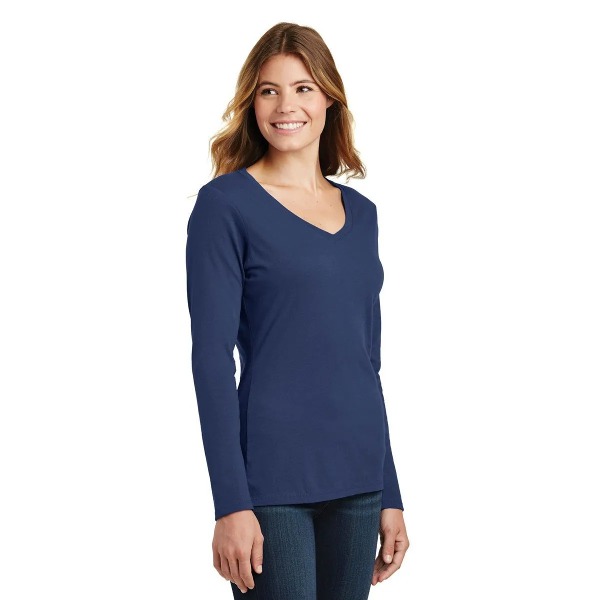 Port & Company Women's Team Navy Long Sleeve Fan Favorite V-Neck Tee