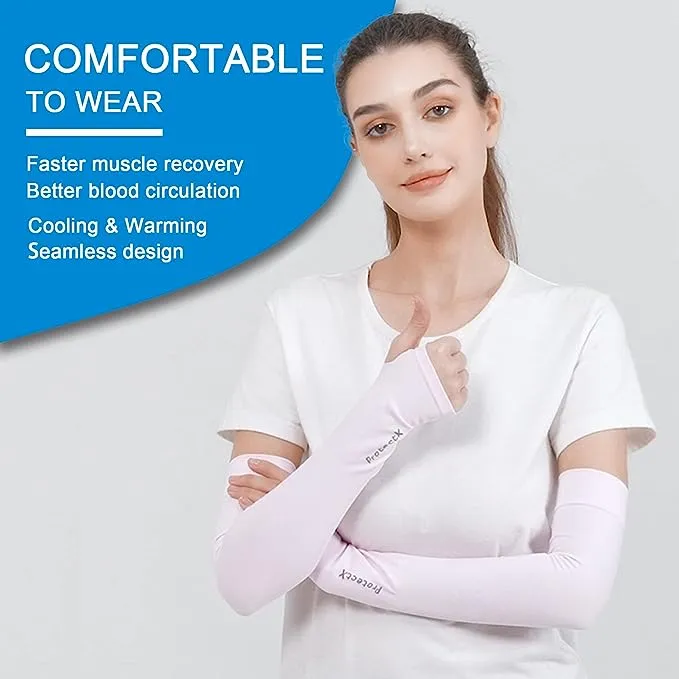 ProtectX Cooling UV Protection 4 Color Thumb-Hole Arm Sleeves for Men & Women - Breathable, Moisture-Wicking, Compression