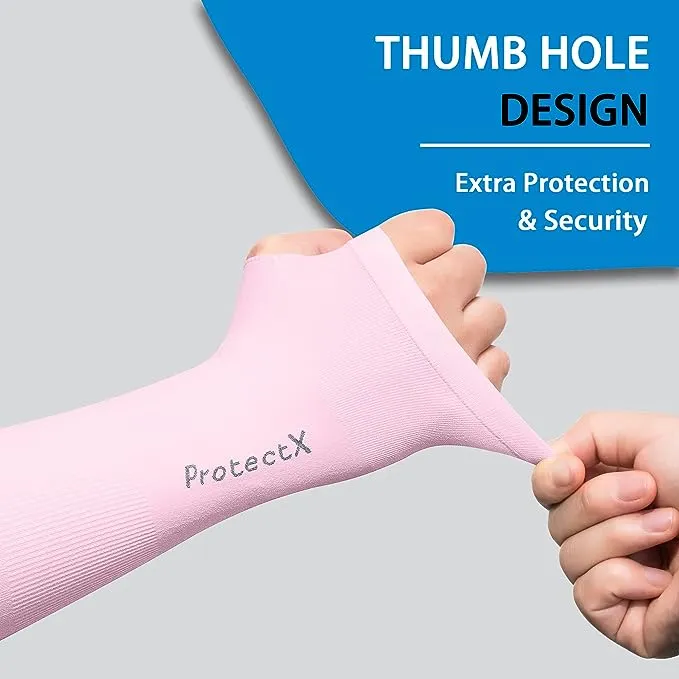 ProtectX Cooling UV Protection 4 Color Thumb-Hole Arm Sleeves for Men & Women - Breathable, Moisture-Wicking, Compression