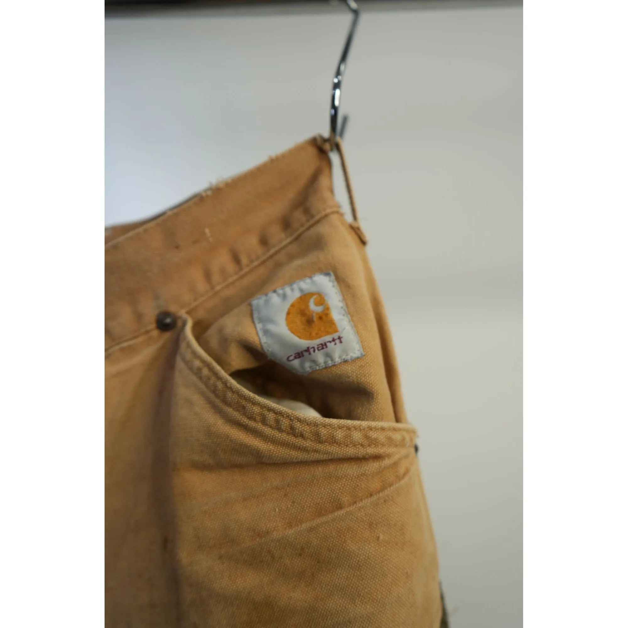"Retail" Vintage Carhartt Double Knee Duck Canvas Nylon Work Pants Brown W34 Men's
