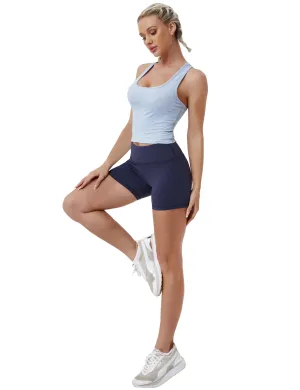 Racerback Athletic Crop Tank Tops heatherblue_Pilates