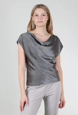 Sateen Cowl Top, Charcoal
