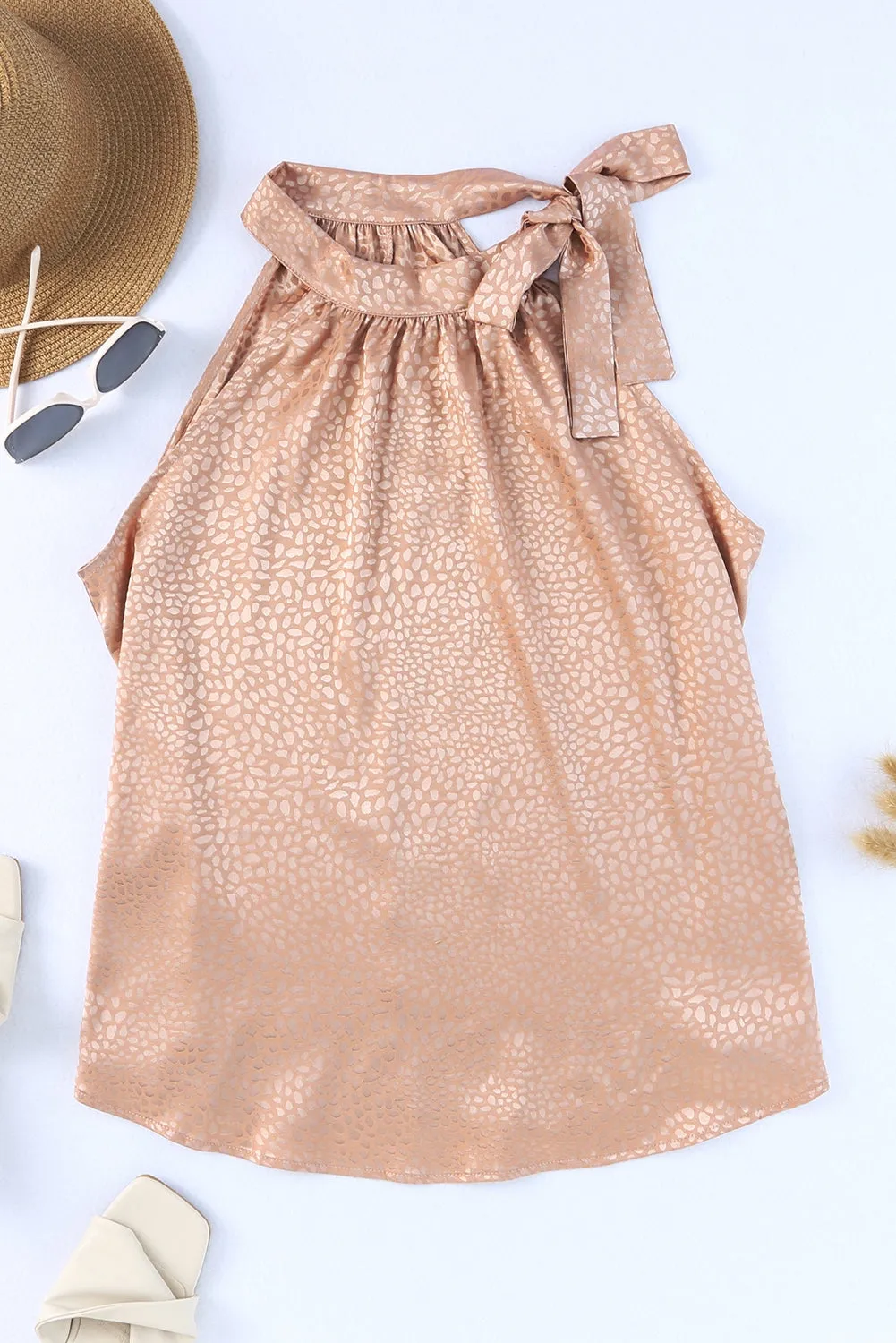 Sleeveless Tie Mock Neck Tank Top