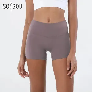 SOISOU Nylon Gym Shorts Yoga Fitness Women High Waist Pants