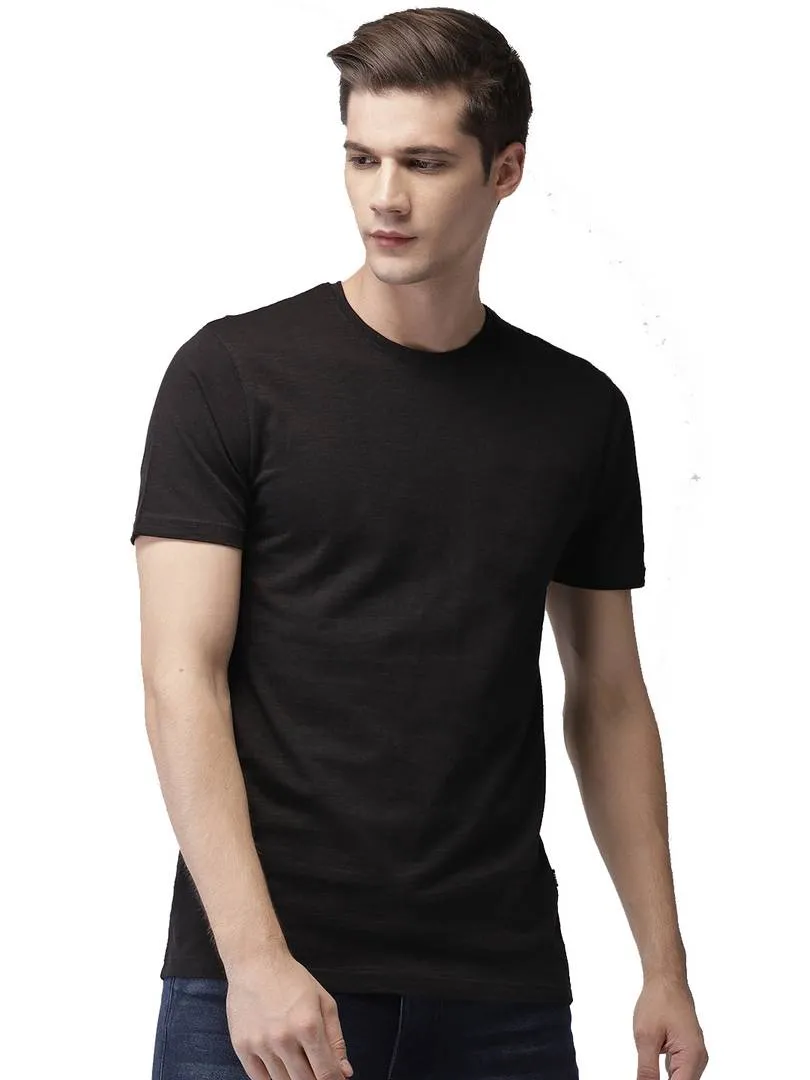 Stunning Black Cotton Solid Round Neck Tees For Men