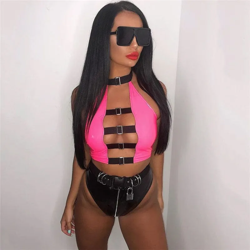 Talia Leather Buckle Top
