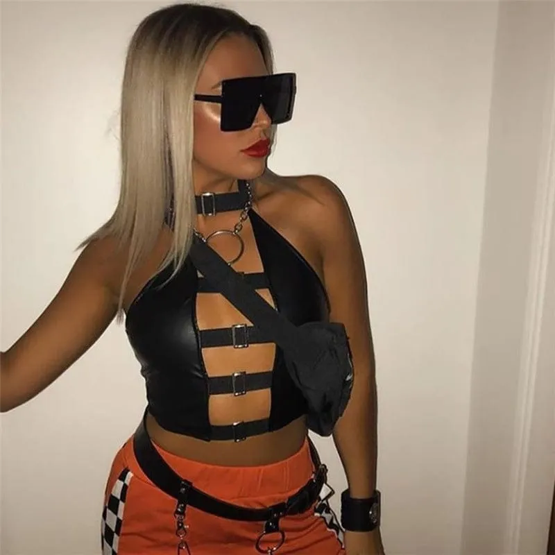 Talia Leather Buckle Top