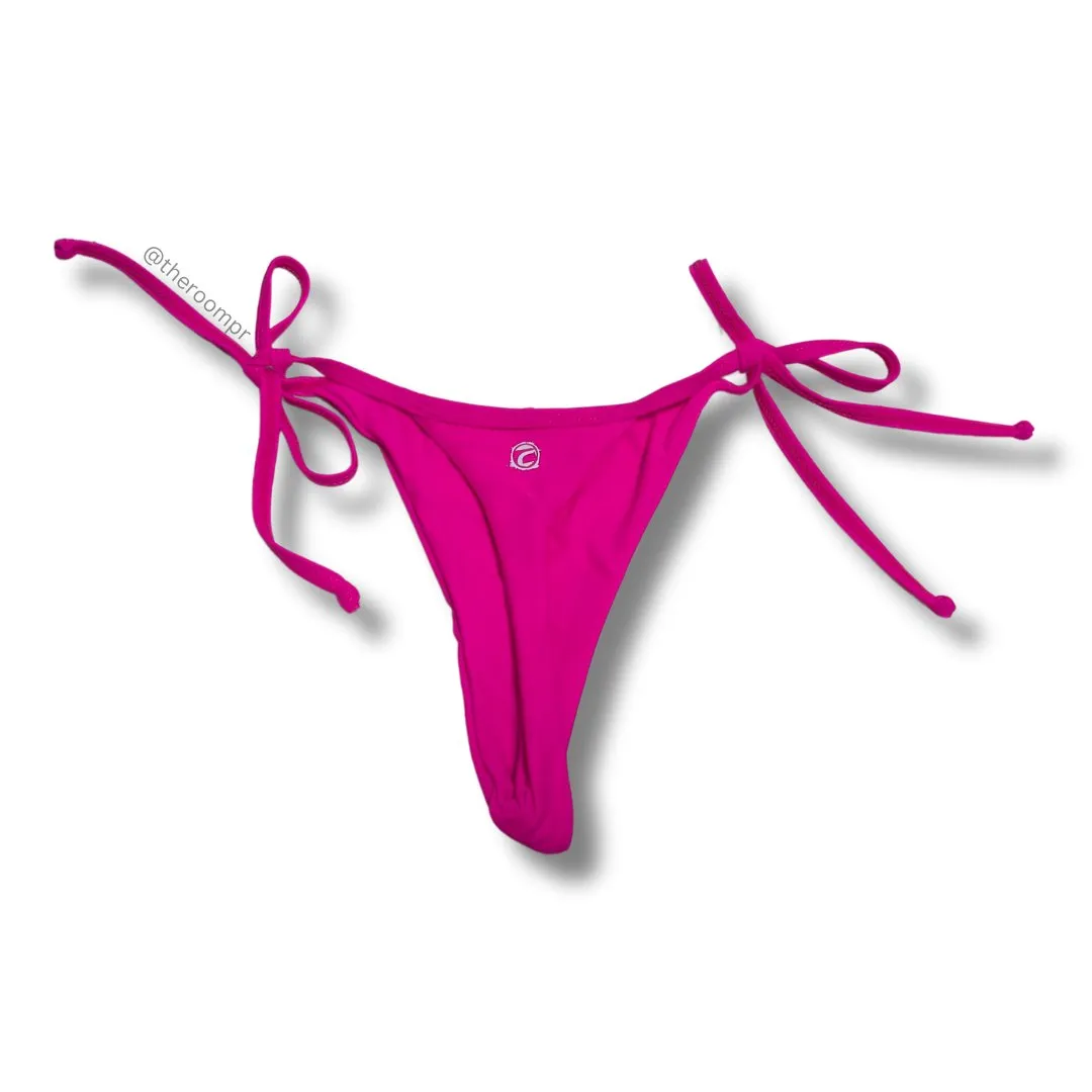 The Room Side-Tie Thong Bikini Bottom - Neon Pink