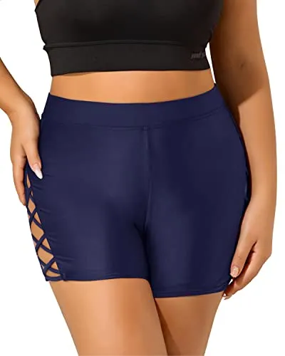 Tummy Control Bathing Suit Shorts Plus Size Swimsuit Bottoms-Navy Blue