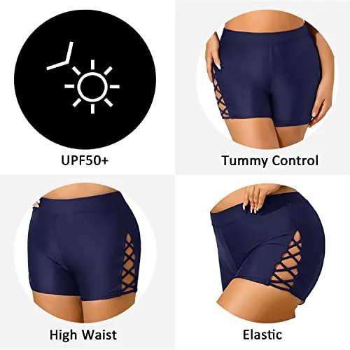 Tummy Control Bathing Suit Shorts Plus Size Swimsuit Bottoms-Navy Blue
