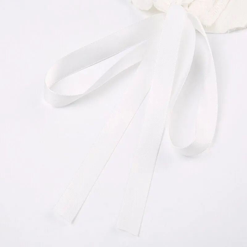 White Lace Spliced Short  Crop Top