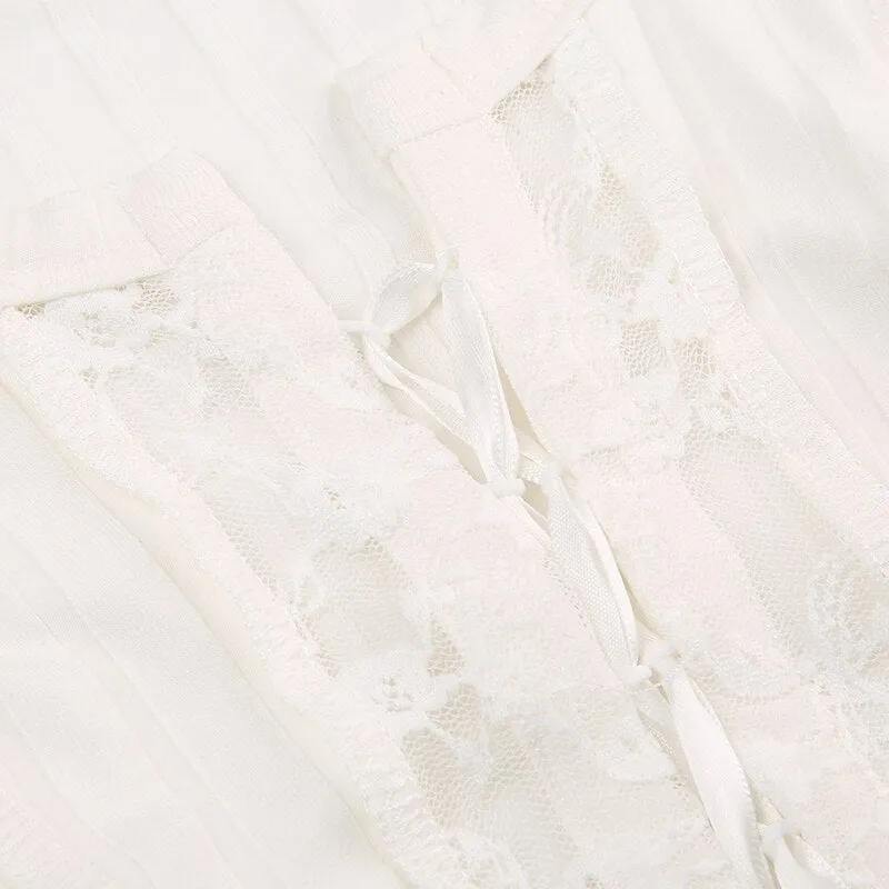 White Lace Spliced Short  Crop Top