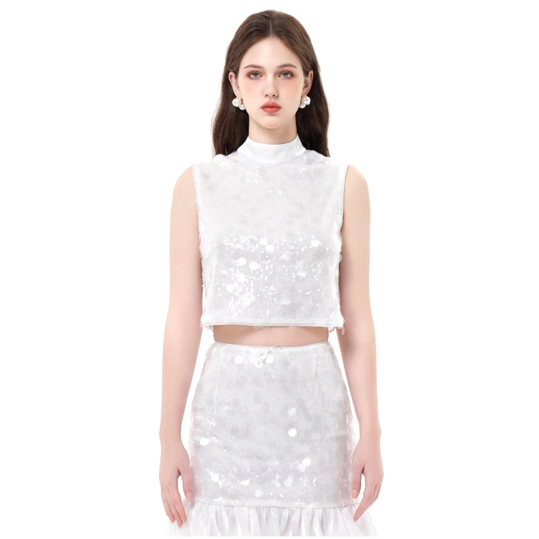 White Sheer Toggle Sleeveless Bow Top