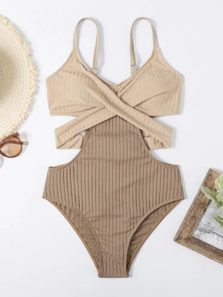 Women One Piece Cross Stap Swimwear
