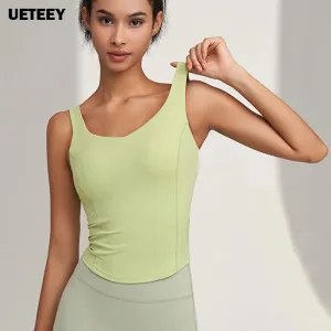 Women Sexy U Back Gym Vests with Chest Pads Fitness Crop Tops Gym Tank Tops with Bras Sports Shirts Yoga Tops Workout Sportswear