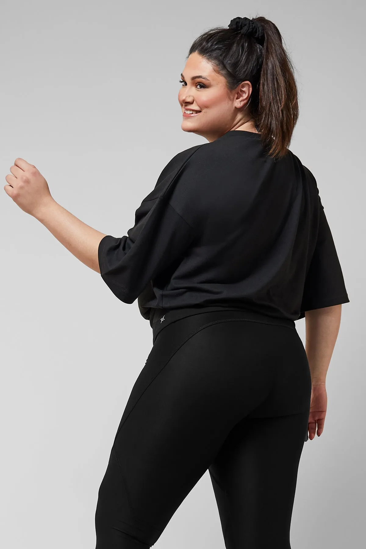 Yoga Elbow Sleeve Top with Cuffed Waistband Black