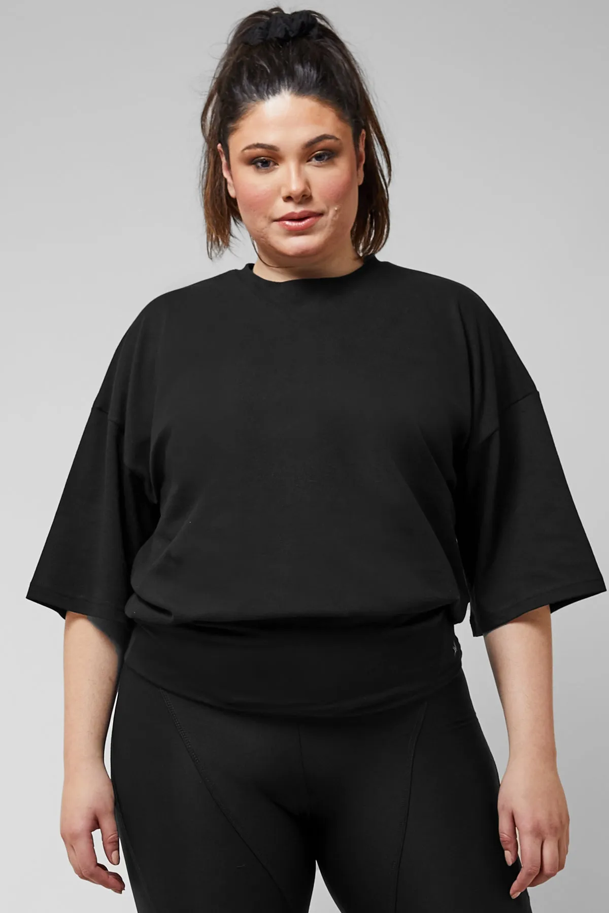 Yoga Elbow Sleeve Top with Cuffed Waistband Black