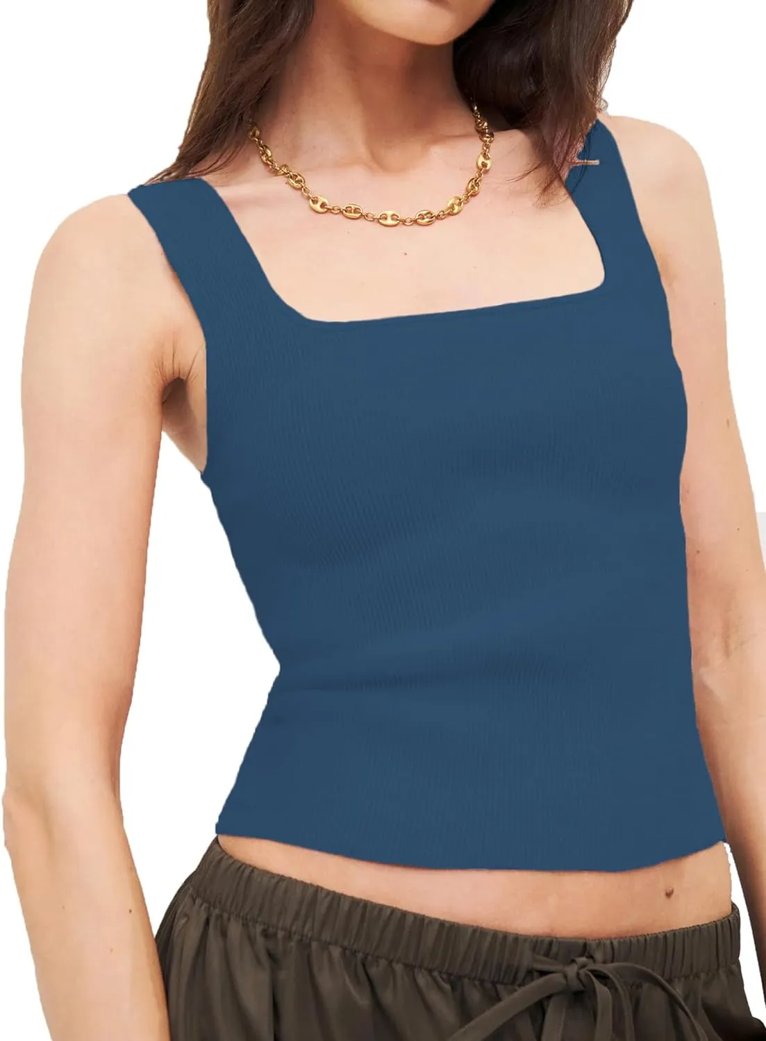 Zeagoo Womens 2024 Summer Tank Top Square Neck Ribbed Knit Crop Top Sleeveless Camisoles Slim Fitted Basic Sweater Shirt